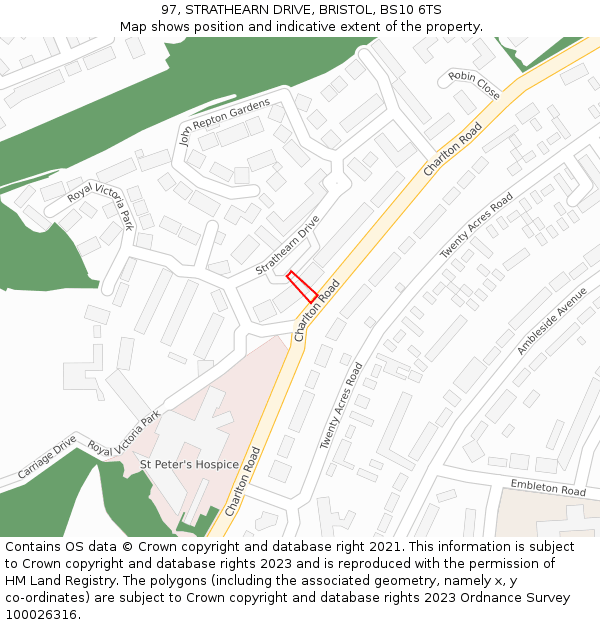 97, STRATHEARN DRIVE, BRISTOL, BS10 6TS: Location map and indicative extent of plot