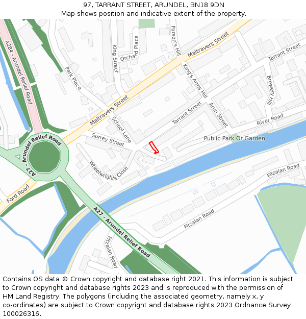 97, TARRANT STREET, ARUNDEL, BN18 9DN: Location map and indicative extent of plot