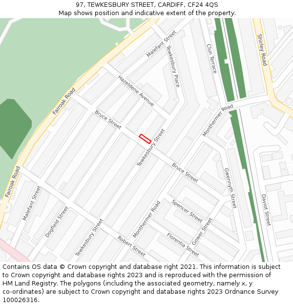 97, TEWKESBURY STREET, CARDIFF, CF24 4QS: Location map and indicative extent of plot