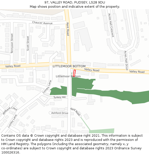 97, VALLEY ROAD, PUDSEY, LS28 9DU: Location map and indicative extent of plot