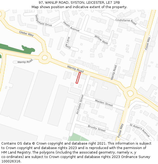 97, WANLIP ROAD, SYSTON, LEICESTER, LE7 1PB: Location map and indicative extent of plot