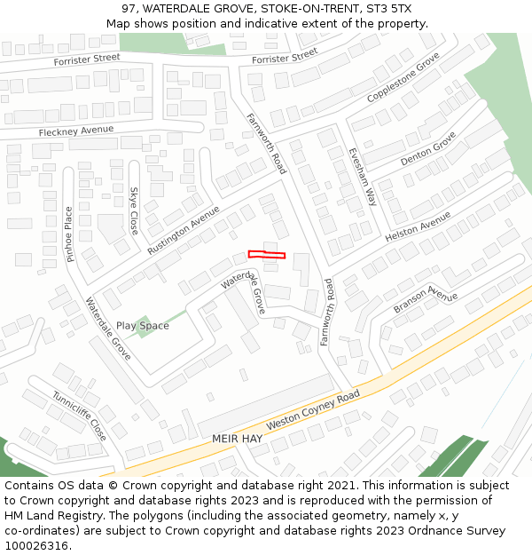97, WATERDALE GROVE, STOKE-ON-TRENT, ST3 5TX: Location map and indicative extent of plot