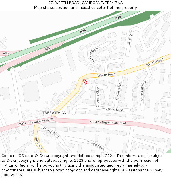 97, WEETH ROAD, CAMBORNE, TR14 7NA: Location map and indicative extent of plot