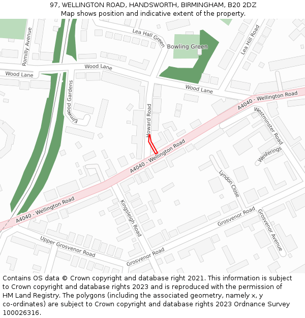 97, WELLINGTON ROAD, HANDSWORTH, BIRMINGHAM, B20 2DZ: Location map and indicative extent of plot