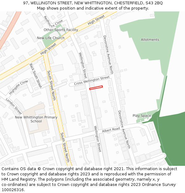 97, WELLINGTON STREET, NEW WHITTINGTON, CHESTERFIELD, S43 2BQ: Location map and indicative extent of plot