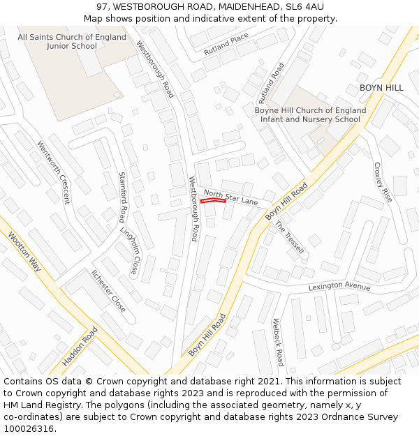 97, WESTBOROUGH ROAD, MAIDENHEAD, SL6 4AU: Location map and indicative extent of plot