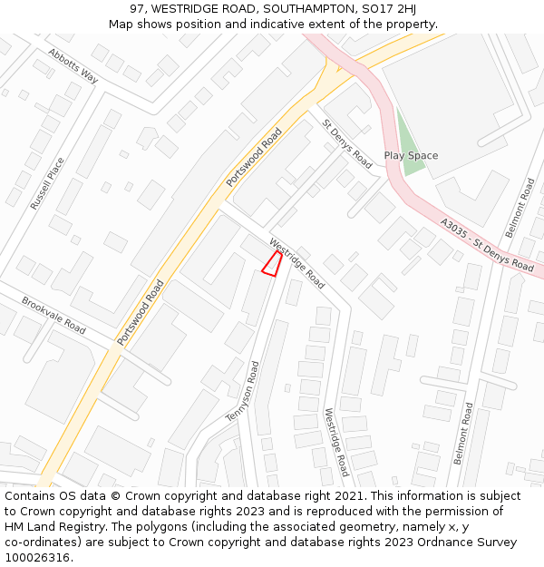 97, WESTRIDGE ROAD, SOUTHAMPTON, SO17 2HJ: Location map and indicative extent of plot