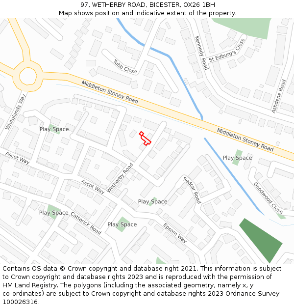 97, WETHERBY ROAD, BICESTER, OX26 1BH: Location map and indicative extent of plot