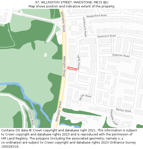 97, WILLINGTON STREET, MAIDSTONE, ME15 8JU: Location map and indicative extent of plot