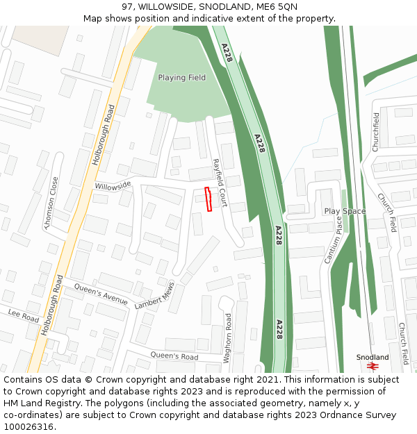 97, WILLOWSIDE, SNODLAND, ME6 5QN: Location map and indicative extent of plot