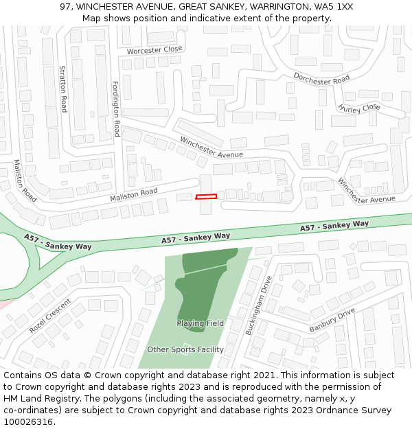 97, WINCHESTER AVENUE, GREAT SANKEY, WARRINGTON, WA5 1XX: Location map and indicative extent of plot