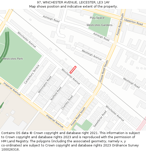97, WINCHESTER AVENUE, LEICESTER, LE3 1AY: Location map and indicative extent of plot