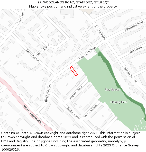 97, WOODLANDS ROAD, STAFFORD, ST16 1QT: Location map and indicative extent of plot