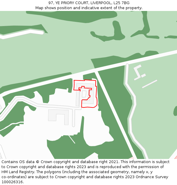 97, YE PRIORY COURT, LIVERPOOL, L25 7BG: Location map and indicative extent of plot