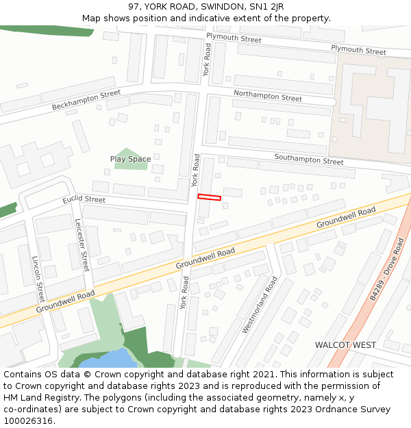 97, YORK ROAD, SWINDON, SN1 2JR: Location map and indicative extent of plot