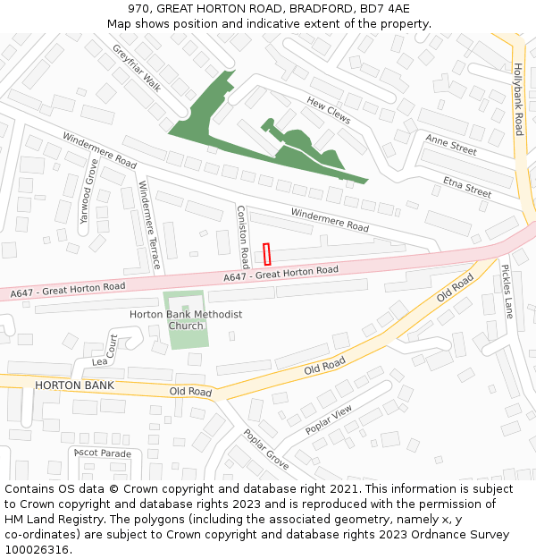 970, GREAT HORTON ROAD, BRADFORD, BD7 4AE: Location map and indicative extent of plot