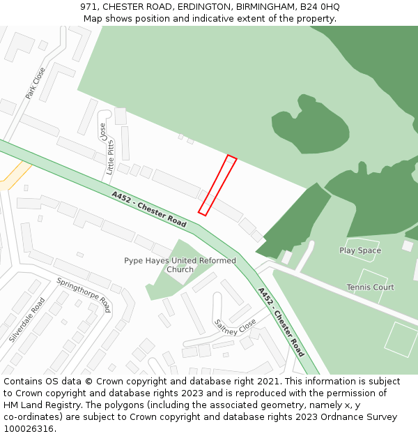 971, CHESTER ROAD, ERDINGTON, BIRMINGHAM, B24 0HQ: Location map and indicative extent of plot