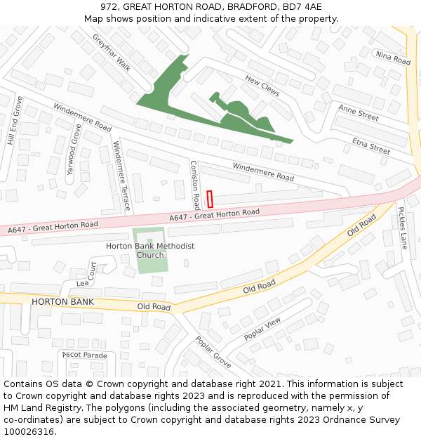 972, GREAT HORTON ROAD, BRADFORD, BD7 4AE: Location map and indicative extent of plot