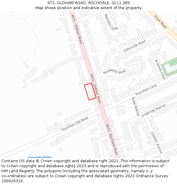 972, OLDHAM ROAD, ROCHDALE, OL11 2BS: Location map and indicative extent of plot
