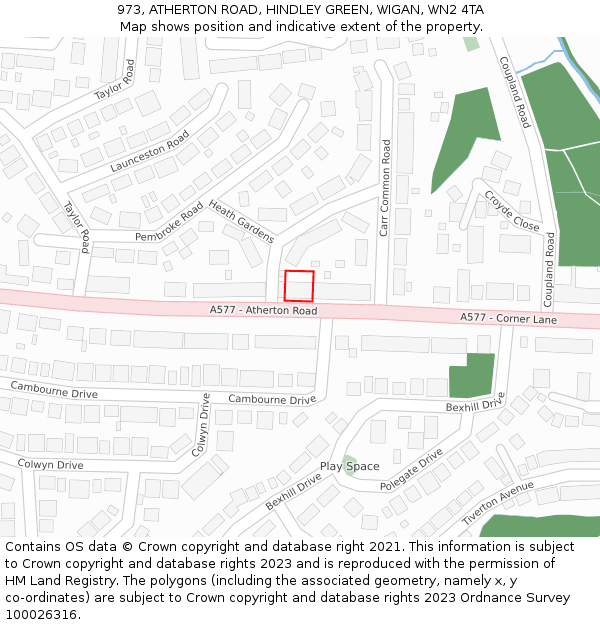 973, ATHERTON ROAD, HINDLEY GREEN, WIGAN, WN2 4TA: Location map and indicative extent of plot