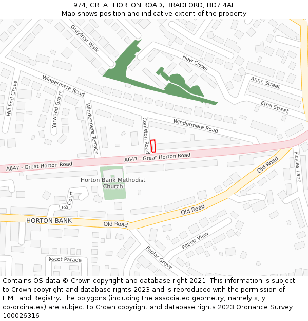 974, GREAT HORTON ROAD, BRADFORD, BD7 4AE: Location map and indicative extent of plot