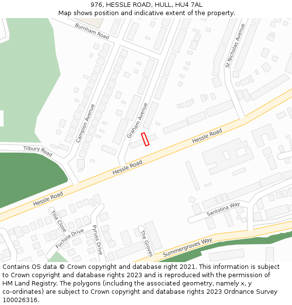 976, HESSLE ROAD, HULL, HU4 7AL: Location map and indicative extent of plot