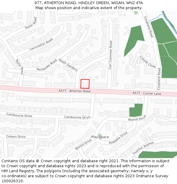 977, ATHERTON ROAD, HINDLEY GREEN, WIGAN, WN2 4TA: Location map and indicative extent of plot