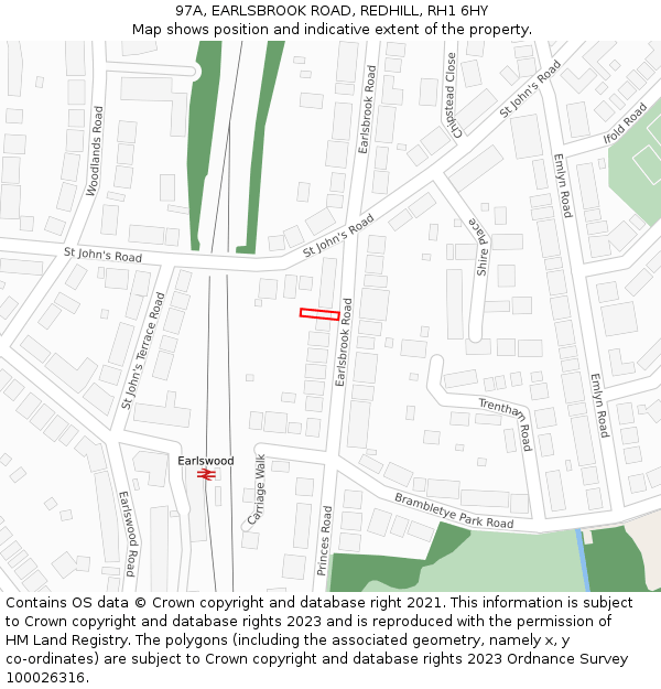 97A, EARLSBROOK ROAD, REDHILL, RH1 6HY: Location map and indicative extent of plot