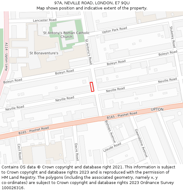 97A, NEVILLE ROAD, LONDON, E7 9QU: Location map and indicative extent of plot