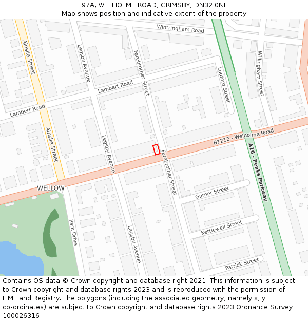 97A, WELHOLME ROAD, GRIMSBY, DN32 0NL: Location map and indicative extent of plot