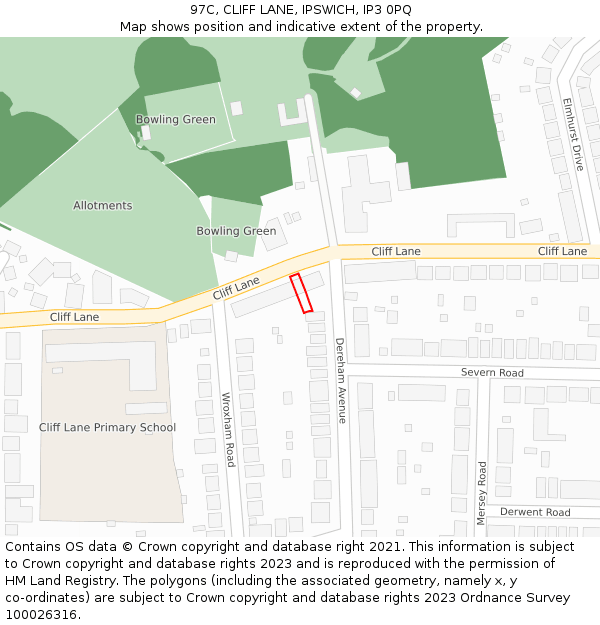 97C, CLIFF LANE, IPSWICH, IP3 0PQ: Location map and indicative extent of plot