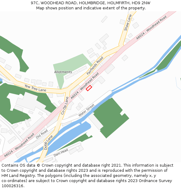 97C, WOODHEAD ROAD, HOLMBRIDGE, HOLMFIRTH, HD9 2NW: Location map and indicative extent of plot