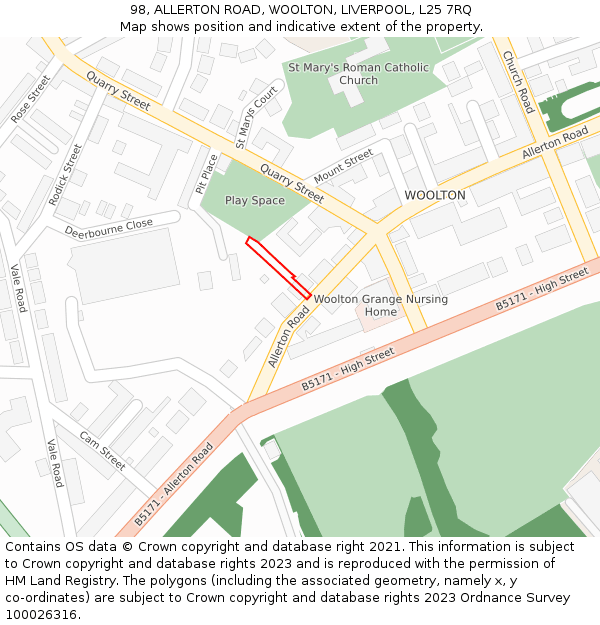 98, ALLERTON ROAD, WOOLTON, LIVERPOOL, L25 7RQ: Location map and indicative extent of plot