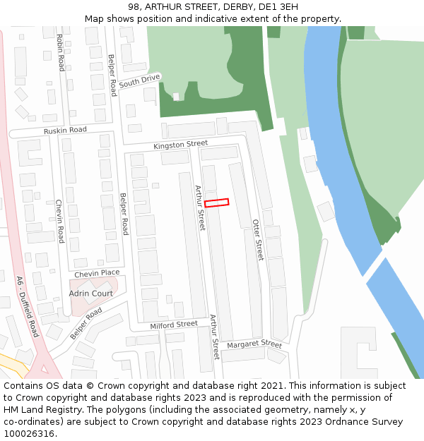 98, ARTHUR STREET, DERBY, DE1 3EH: Location map and indicative extent of plot