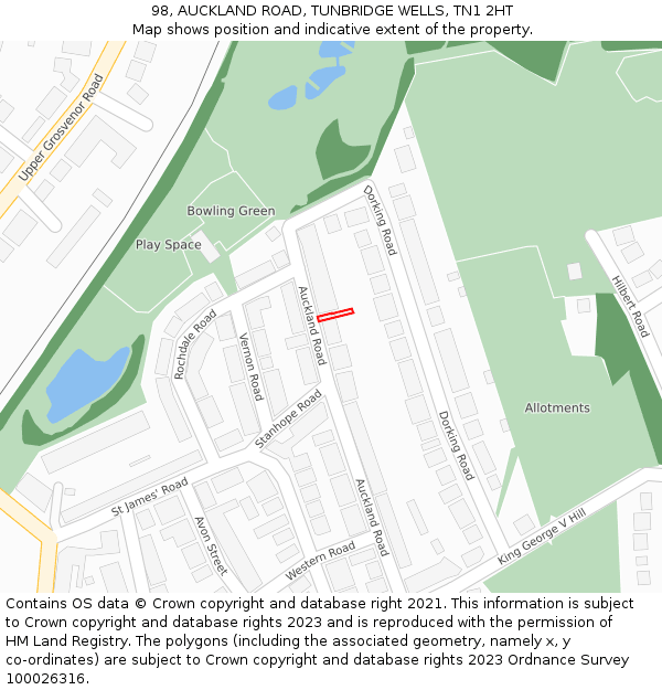 98, AUCKLAND ROAD, TUNBRIDGE WELLS, TN1 2HT: Location map and indicative extent of plot