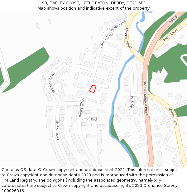 98, BARLEY CLOSE, LITTLE EATON, DERBY, DE21 5EF: Location map and indicative extent of plot