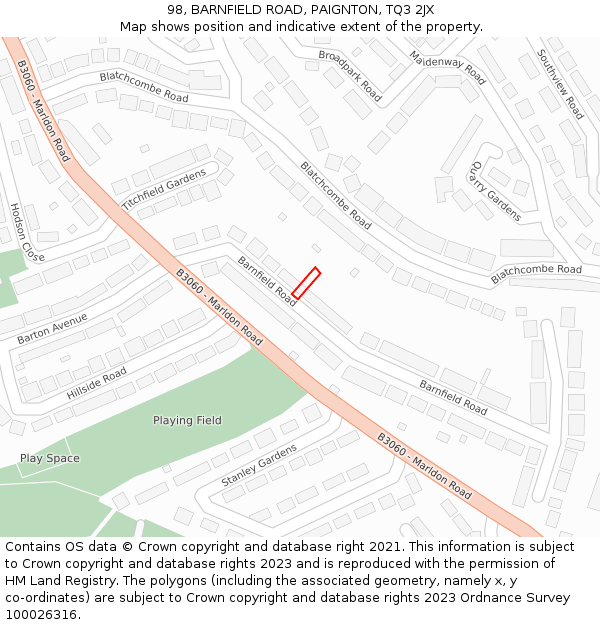 98, BARNFIELD ROAD, PAIGNTON, TQ3 2JX: Location map and indicative extent of plot