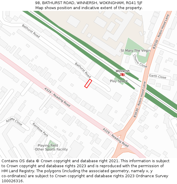 98, BATHURST ROAD, WINNERSH, WOKINGHAM, RG41 5JF: Location map and indicative extent of plot