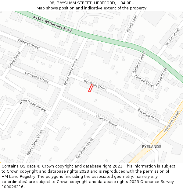 98, BAYSHAM STREET, HEREFORD, HR4 0EU: Location map and indicative extent of plot