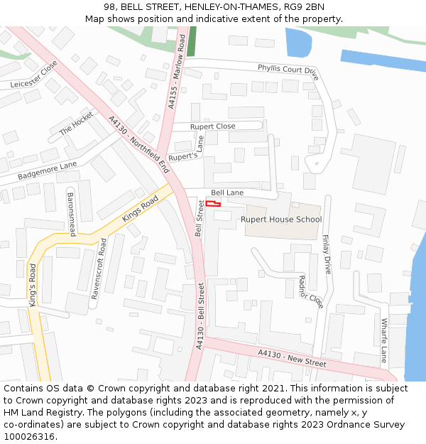 98, BELL STREET, HENLEY-ON-THAMES, RG9 2BN: Location map and indicative extent of plot
