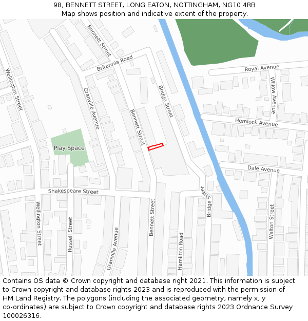 98, BENNETT STREET, LONG EATON, NOTTINGHAM, NG10 4RB: Location map and indicative extent of plot