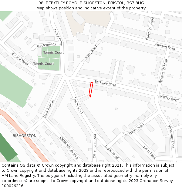 98, BERKELEY ROAD, BISHOPSTON, BRISTOL, BS7 8HG: Location map and indicative extent of plot