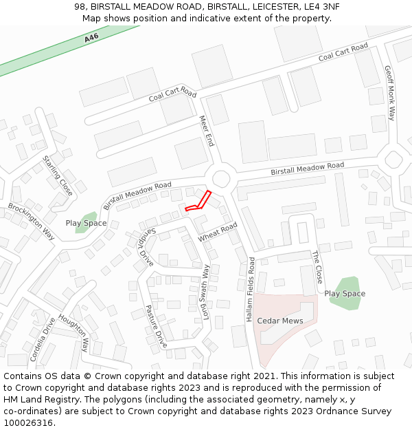 98, BIRSTALL MEADOW ROAD, BIRSTALL, LEICESTER, LE4 3NF: Location map and indicative extent of plot