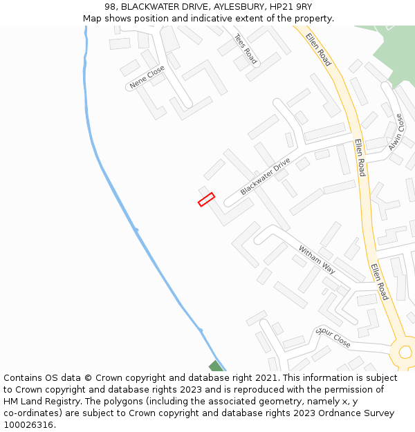98, BLACKWATER DRIVE, AYLESBURY, HP21 9RY: Location map and indicative extent of plot