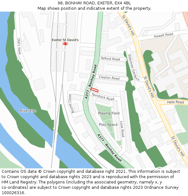 98, BONHAY ROAD, EXETER, EX4 4BL: Location map and indicative extent of plot