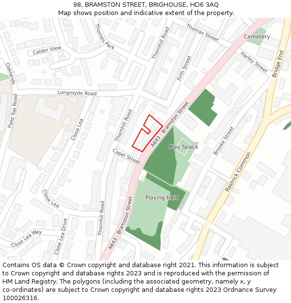 98, BRAMSTON STREET, BRIGHOUSE, HD6 3AQ: Location map and indicative extent of plot