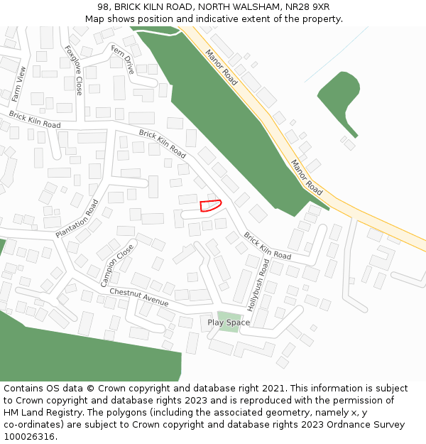 98, BRICK KILN ROAD, NORTH WALSHAM, NR28 9XR: Location map and indicative extent of plot