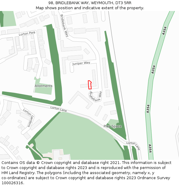 98, BRIDLEBANK WAY, WEYMOUTH, DT3 5RR: Location map and indicative extent of plot