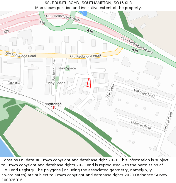 98, BRUNEL ROAD, SOUTHAMPTON, SO15 0LR: Location map and indicative extent of plot