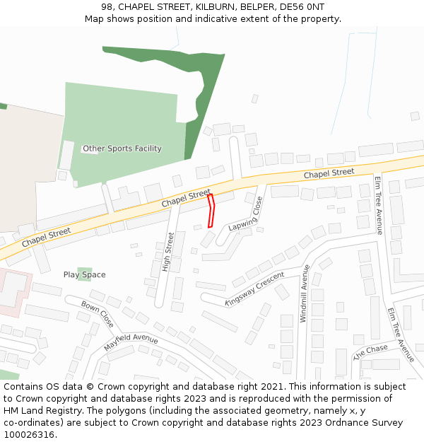 98, CHAPEL STREET, KILBURN, BELPER, DE56 0NT: Location map and indicative extent of plot